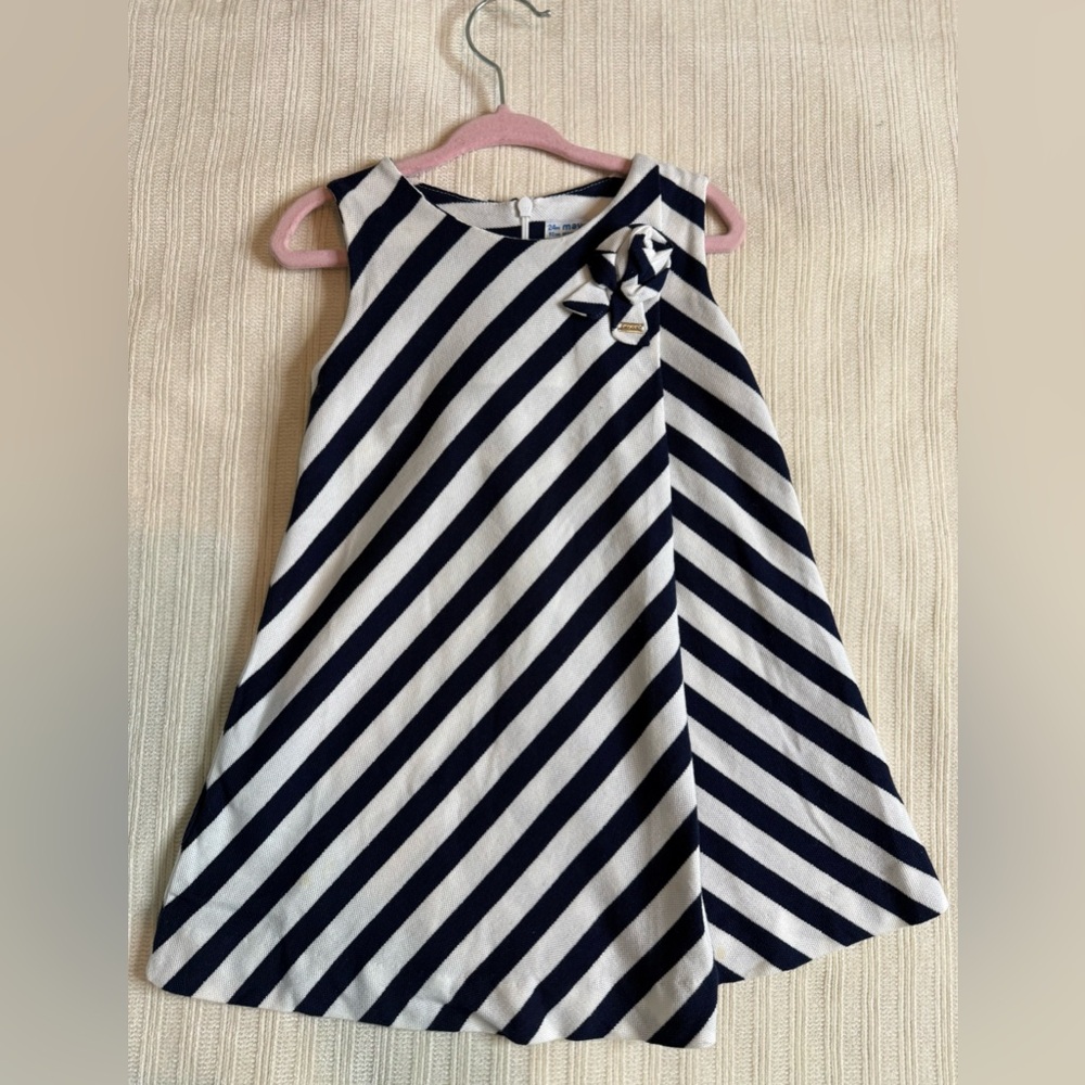 Mayoral Navy & White Striped Floral Dress | 24M